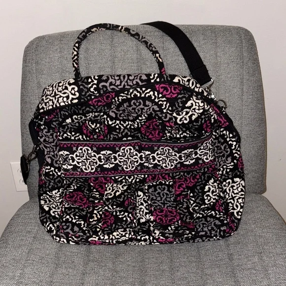 Vera Bradley Black and Purple Travel Duffel Bag with Crossbody and Handles - Picture 1 of 12